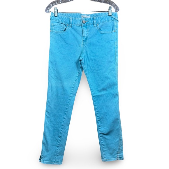 Free People Denim - Free People Teal Skinny Cropped Jeans 28 Women's Turquoise Herringbone Slim Leg